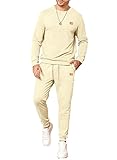 Dokotoo Men Men's Tracksuit 2 Piece Casual Texture Sweatsuits Outfits Long Sleeve Pullover Jogging Athletic Suit Sets Apricot M