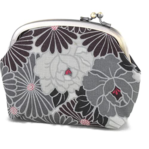 CORAZON Vintage Floral Kiss Lock Coin Change Wallet Purses (Retro Flower - Black) Tiny Slim Small Makeup Cosmetic Bag/Made in Japan Pouch for Women