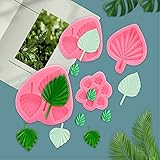 MEMOVAN Fan Leaf Fondant Mold Palm Leaf Silicone Mold 4pcs 3D Fondant Fan Palm Boho Leaf Flower Shape Gummy Chocolate Molds Leaves Cake Mold Hawaiian Tropical Leaf Candy Clay Mold