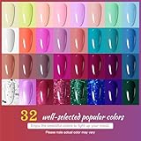 JODSONE Gel Nail Polish Kit with U V Light 32 Colors Gel Polish Set Soak Off Gel Nail Kit Nail Art Salon or Home DIY Manicure Tools Gifts for Women