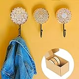 Mandala Life ART Decorative Wall Hook - Pack of 3 - Natural Raw Mango Wood - Hand Curved Wooden Hanger with Metal Hook for Coats,Towels, Keys,Clothes - Jewelry Hanger