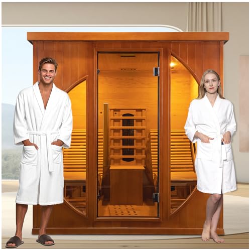 Smartmak Full Spectrum Infrared 2 Person Sauna Room, Red Light Therapy Luxury Wood Home Sauna with Recliner, Canadian Red Cedar Indoor Dry Saunas Spa, 3400W with 10 Heaters, Speaker, Light, Oxygen Bar