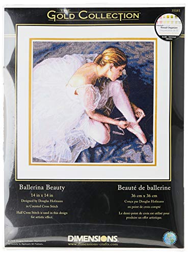 Dimensions Gold Collection Counted Cross Stitch Kit, Beautiful Ballerina, White Aida, 14'' x 14'', multi-colored, 18 Count