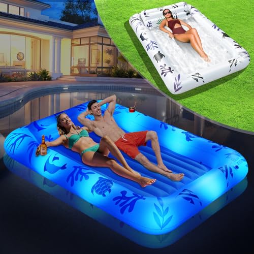 DeeprBetter Inflatable Tanning Pool Lounger Float for Adults,80" x 54" Solar Inflatable Suntan Tub Sunbathing Pool Lounger Raft Floatie with Lights,Personal Blow Up Tanning Pool Bed for Backyard Party