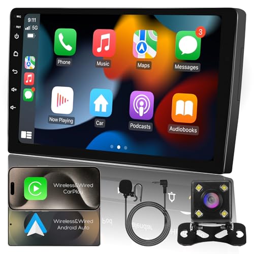 WENMENGDE 10" IPS Full Touch 2+32G Double Din Car Radio Audio Video Stereo Receivers with Wireless CarPlay Android Auto Backup Camera BT Split Screen WiFi SWC PIP DSP GPS Navigation