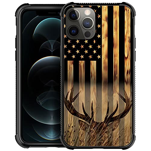 DJSOK Compatible with iPhone 11 Case，Design Pattern Back Bumper Anti Scratch Reinforced Corners Soft TPU Caver,Cases for Men Women-Wood Grain American Flag Buck Hunter Deer
