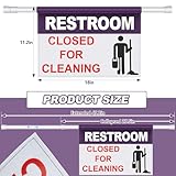 Engrowtic 2 Set Restroom Hanging Doorway Barricade Sign with Twist to Tighten Adjustable Pole 11.2'' x 18'' Bathroom Restroom Closed for Cleaning Safety Signs Kit for Restrict Access