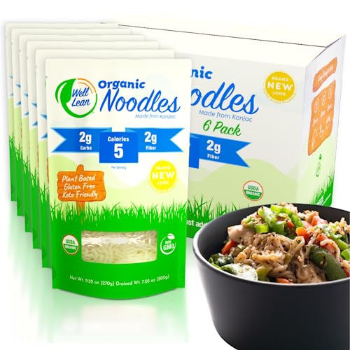 Well Lean Organic Konjac Shirataki Noodles - Zero Carb, Keto Pasta, USDA Organic Healthy Noodles - Low Carb Pasta - 100% Plant-Based, Ready to Eat - 6 Pack (12 Servings)