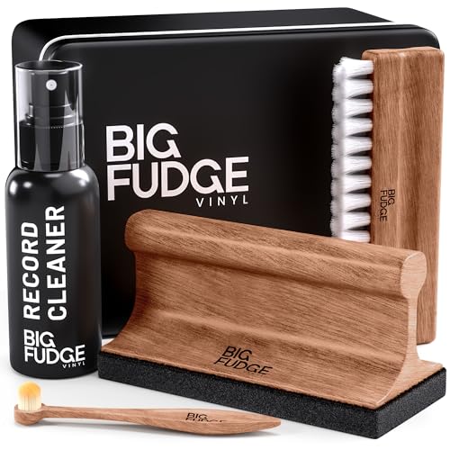 Big Fudge Vinyl Record Cleaning Kit - Collector's Edition - 100% Sapele Wood Vinyl Accessories - Velvet Vinyl Record Cleaner, Anti-Static Vinyl Brush, Stylus Brush and Vinyl Cleaner Solution w/Case