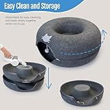 Meow Mansion Large Cat Cave Donut Bed - Cat Tunnel Bed for Large Cats up to 30lbs - 3 Toy Balls & Hanging Ball Included - Scratch Resistant, Detachable and Cleanable Cat Donut Bed