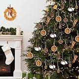 45 Pcs Neutral Christmas Tree Ornaments Dried Orange Slices Natural Pine Cones Cinnamon Sticks Acorn and Cotton Hanging Rustic Ornaments for Christmas Tree DIY Crafts Decorations