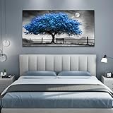 FUHAIHUA Canvas Wall Art For Living Room Large Wall Decor For Office Bedroom Decorations Black And White Landscape Pictures Blue Tree Painting Artwork Room Wall Mural Aesthetic Home Decor 30x60 In