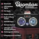 Wireless Express - Boombox Speaker with LED Lights – Retro Bluetooth Speaker w/Enhanced FM Radio - Perfect for Home and Outdoor (Black)