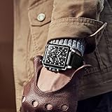 Large Face Square Watches for Men Silver Bezel Chronograph Watches with Black Leather Strap Luxury Three Hands Watch Waterproof Auto Calendar Easy Read Luminous Men's Quartz Watch Reloj De Hombre