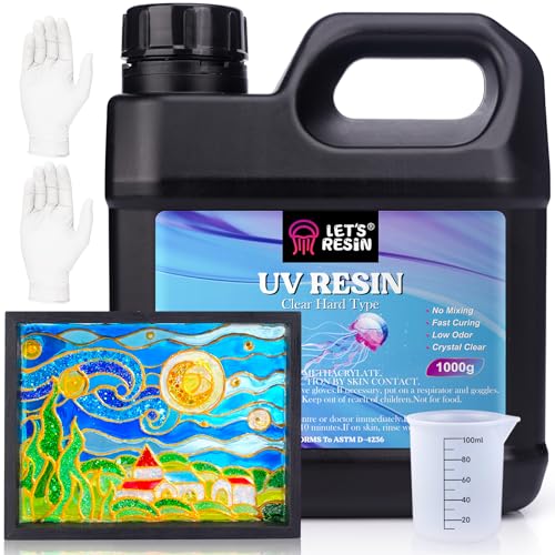 LET'S RESIN UV Resin, Upgraded 1,000g Crystal Clear UV Resin Hard, Low Odor Ultraviolet Epoxy Resin, UV Light Cure Solar Sunlight Activated Glue for Jewelry, Craft Decoration