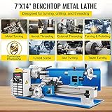 VEVOR Mini Metal Lathe, 7"x14" Benchtop Metal Lathe, 550W Variable Speed 2250RPM Metal Lathe, with 3-jaw Chuck CNC Mini Lathe Machine, Precision Mini Lathe w/Tool Box Digital Display for Metal Turning