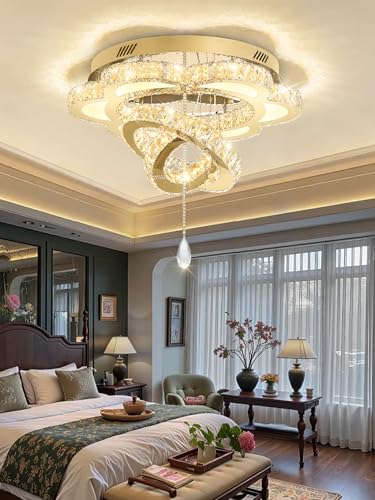 ykolupty W24 Modern Crystal Gold Chandelier for Living Room Dining Room,Bedroom, Entrance Ceiling Light Lamparas de techo LED Dimmable 2700K-6000K