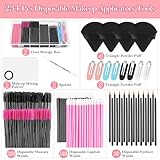 Disposable Makeup Applicators Kit with Triangle Puff Mixing Palette, Artist Supplies Disposable Mascara Wands, Lip Brushes, Hair Clips Powder Puffs for Face with Storage Box