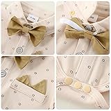 YALLET Baby Boys Clothes, Long Sleeves Dress Shirt and Suspender Khaki Pants Set + Beret Hat Tuxedo Gentlemen Outfit with Bow Tie for Newborn Toddlers Baby Boys Beige 0-3 Months