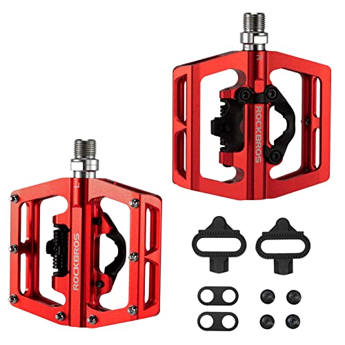 ROCKBROS MTB Mountain Bike Pedals Compatible with SPD Mountain Bike Dual Function Sealed Clipless Aluminum Bicycle Flat Platform 9/16" Pedals with Cleats for Road, MTB, Mountain Bikes