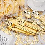 SUT 200PCS Gold Plastic Forks and Spoons Heavy Duty Set, Gold Disposable Silverware, Gold Cutlery, Gold Disposable Utensils, Plastic Flatware Includes 100 Forks, 100 Spoons for Party