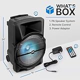 Pyle Wireless Portable PA Speaker System -1200W High Powered Bluetooth Compatible Indoor&Outdoor DJ Sound Stereo Loudspeaker wITH USB MP3 AUX 3.5mm Input, Flashing Party Light & FM Radio -PPHP1544B