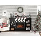 Ameriwood Home Lamont 69 Inch Electric Fireplace with Mantel, Shelves, Replaceable Fireplace Insert Heater, Remote Control, Timer, Realistic Log and Flame Effect, For Living Room or Bedroom, Black