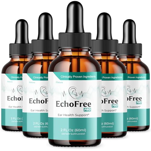 (5 Pack) Echo Free Tinnitus Drops - EchoFree Ear Tinnitus Relief For Ringing Ears, Ecofree Liquid Supplement Drops Ear Ringing Health Support Treatment, Eco Eardrops Maximum Strength Formula (10oz)