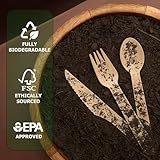 Disposable Wooden Cutlery Set 360 PCS - 100% Compostable Wooden Silverware [120 Forks, 120 Spoons, 120 Knives] - Wooden Disposable Utensils - Compostable Forks and Spoons - Compostable Silverware