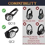 SOULWIT Ear Pads Cushions + Headband + Silicone Earpads Cover Protector, Replacement Kit for Bose QuietComfort 15(QC15)/QuietComfort 2(QC 2) Over-Ear Headphones - Black