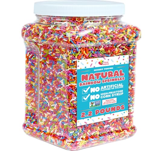 Dye Free Sprinkles - 2.2 Pounds - Rainbow Jimmies for Ice Cream - Vegan, No Artificial Dyes - Bulk Sprinkles - Non-GMO