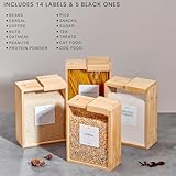 MUVEKA Bamboo Food Storage Container, 75oz /2000ml Clear Food Storage Container, 2Pcs Book-Style Canister for Kitchen, Square Pantry Organization with Labels for Sugar, Nut, Coffee Bean, Cereal, Tea