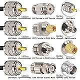 YOTENKO Ham Radio Coax Cable 50 Ohm,RG58 Coaxial Cable 49.2Ft,UHF PL259 Male to Male Cable + UHF SO239 Female to SMA/UHF/BNC Adapter 4-Pack,for CB,Amateur,Ham Radio,Two-Way Radio,SWR Meter