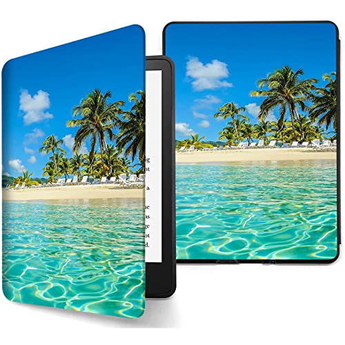 for Kindle Paperwhite 4 2018 Case 10th Generation e-Reader PU Leather Smart Cover with Auto Sleep/Wake Protective Case for Amazon Kindle Paperwhite 10 Gen 2018,Palm Tree Beach