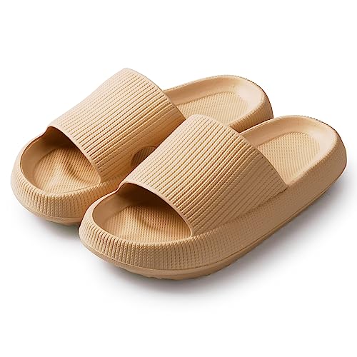 Bad Piggies Pillow Slippers Slides for Women and Men, EVA Non Slip Quick Drying Thick Sole Spa Massage Bathroom Beach House Sandals (Khaki, 7-8 Women/5-6 Men)