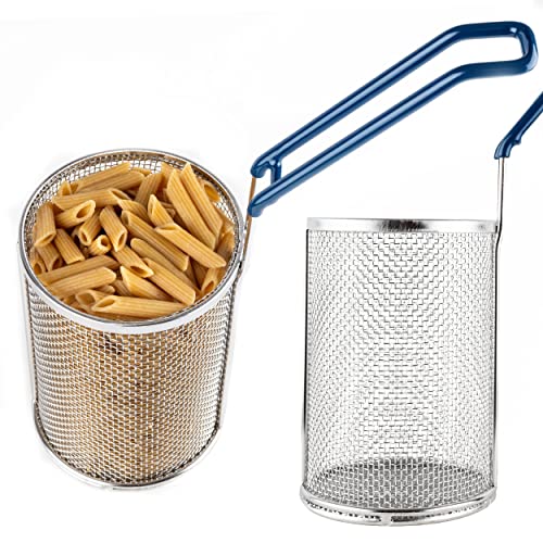 Lot45 Pasta Strainer with Handle 1 Pack - Stainless Steel Boiling Blanching Basket - 1 Pound Noodle Strainer for Restaurant Kitchen - Cylindrical Colander for Spaghetti, Ramen, Pho, and Veggies