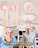 100% Mulberry Silk Bonnet for Sleeping Women Silk Hair Bonnet Elastic Tie Band with Silk Hair Scrunchies Silk Sleep Eye Mask(Pink+Off-White)