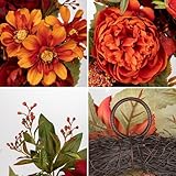 24" Artificial Fall Wreath for Front Door Autumn Flower Wreath with Peony and Zinnias Fall Decorations for Home Halloween Farmhouse Wall Mantel Décor