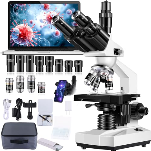 Trinocular Microscope 40X-5000X Magnification, Microscope for Adults, Laboratory Grade with Dual Mechanical Stage and HD USB Camera Microscope (Adult Trinocular Microscope with Electronic Eyepiece)