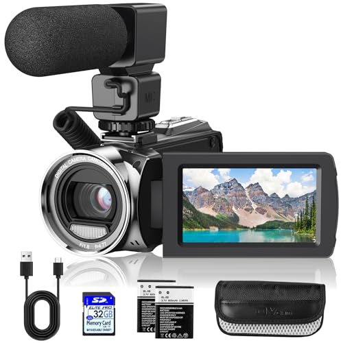 Rawiemy Video Camera Camcorder FHD 1080P 36MP YouTube Vlogging Camera Recorder 3.0 Inch 270 Degree Rotation Screen 18X Digital Zoom Camcorders with Microphone,32GB SD Card and 2 Batteries
