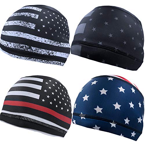 Geyoga 4 Pieces Cooling Skull Cap Helmet Liner Sweat Wicking Running Beanie Head Wrap Cycling Bandana for Men Women(Classic Style) Multicoloured