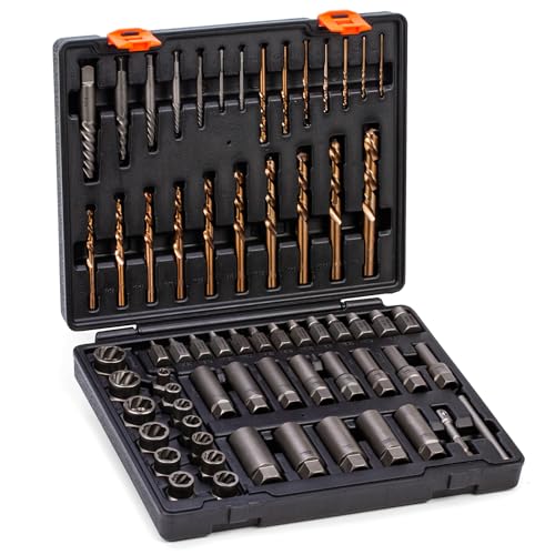 THINKWORK Broken Bolt Extractor Kit, 65 Pieces Easy Out Screw Extractor Set, Lug Nut Removal Tool with Left Hand Drill Bit Set for Removing Damaged, Frozen, Rusted, Rounded-Off Bolts, Nuts & Screws