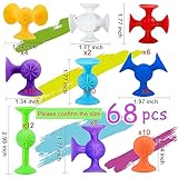 68 Piece Suction Cup Toys Bath Toys, Construction Set Silicone Building Blocks DIY Blocks Toys Sucker Toys Bathub Toys, Sensory Toy for Toddlers 3-8 Year Old Boys and Girls