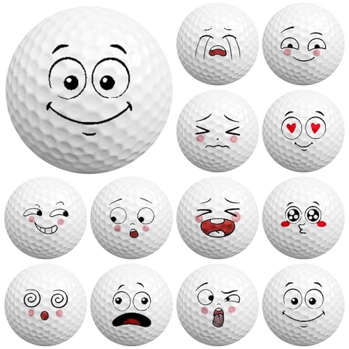 Syhood 12 Pcs Funny Golf Balls Emotion Face Novelty Trick Golf Balls Cute Fun Practice Accessories for Adult All Golfers Birthday Gifts