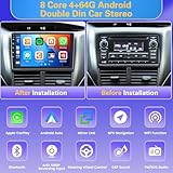 8 Core 4+64GB【Support SIM Card】 Android 13 Car Stereo Double Din Radio with Wireless Carplay Android Auto, 9 Inch Android Radio WiFi, GPS Bluetooth 5.0 AM/FM/RDS Mic Backup Camera EQ DSP