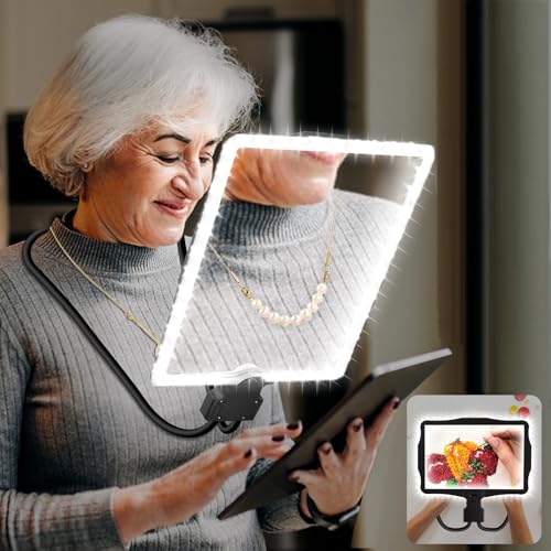 Large Rechargeable Magnifying Glass for Reading with Light Hands-Free Magnifying Glasses with Flexible Gooseneck Full Book Page Magnifier Sheet for Repair Sewing DIY Low Vision Seniors Dark G