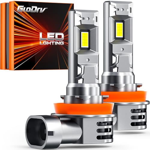 GloDrv [2025 Upgrade] H 11 Led Bulbs [Latest & Brightest] 24000lm 800% Brighter 1:1 Mini Size Design With 6000k Cool White，Direct Installation Fog Light Bulbs Plug and Play, Pack of 2
