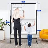 Dry Erase Whiteboard Height Adjustable, 48 x 60 inches Large Standing Easel White Board on Wheels, 4‘x5' Mobile Double-Side Magnetic Rolling White Board for Office Home Classroom School, Black