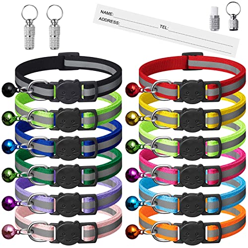 Extodry 12 Pack Reflective-Breakaway Cat Collars with Bells,Safety Buckle Kitten Collar,with Name Tag,Adjustable,Ideal for Girl Cats Male Cats,Pet Supplies,Stuff,Accessories(12 Colors & 2 ID Tags).