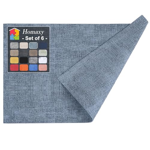 Homaxy Faux Leather Heat Resistant Placemats for Dining Table Set of 6, Waterproof Wipeable Washable PU Table Mats, Easy to Clean Anti-Slip Place Mats, 11.8" x 17", Blue